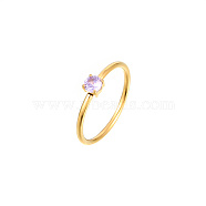 Diamond Cubic Zirconia Finger Ring, Golden Stainless Steel Ring, Lilac, Diamond: 4mm(JL0254-5)
