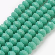 Glass Beads Strands, Imitation Jade Glass, Faceted, Rondelle, Medium Aquamarine, 6x4~5mm, Hole: 0.8~1mm, about 88~92pcs/strand, 15.5 inch~16 inch(39~45cm)(GLAA-K027-05E)
