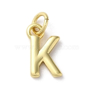 Rack Plating Brass Pendants, Cadmium Free & Lead Free, Long-Lasting Plated, Real 18K Gold Plated, Letter K, 12x7x1.5mm, Hole: 3.2mm(KK-P245-06G-K)