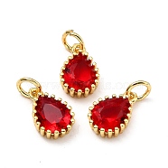 Brass Micro Pave Cubic Zirconia Pendants, Real 18K Gold Plated, Long-Lasting Plated, Teardrop, Red, 12x7.5x3.5mm, Hole: 3mm(X-ZIRC-D120-01G-02)