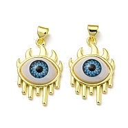 Real 18K Gold Plated Brass Pendants, Acrylic Evil Eye Charms, Eye, 26x17x6mm, Hole: 5x3.5mm(KK-L209-001G-07)