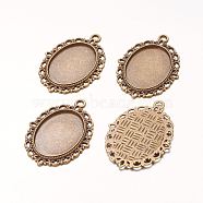 Zinc Alloy Pendant Settings for Cabochon & Rhinestone, DIY Findings for Jewelry Making, Lead Free & Cadmium Free & Nickel Free, Oval, Antique Bronze Color, 39x29x2mm, Hole: 2mm, Tray: 25x18mm(X-PALLOY-A15257-AB-FF)