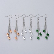 304 Stainless Steel Dangle Earrings, Cable Chains, with Cubic Zirconia Charms, Mixed Color, 73mm, Pin: 0.6mm(EJEW-JE04003)