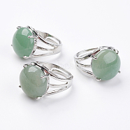 Adjustable Natural Green Aventurine Finger Rings, with Brass Findings, US Size 7 1/4(17.5mm)(RJEW-F075-01K)