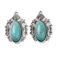 Synthetic Turquoise Pendants, Oval Charms, with Alloy Findings, Antique Silver, 39x27.5x7mm, Hole: 2mm(PALLOY-K001-043)