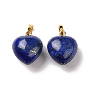 Natural Dyed Lapis Lazuli Pendants, with Golden Tone Brass Findings, Heart Charm, 18x15~15.5x6~8mm, Hole: 6x3mm(G-I311-A26-G)