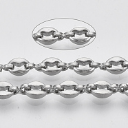 304 Stainless Steel Coffee Bean Chain, with Spool, Unwelded, Stainless Steel Color, Link 1: 6x4.5x2mm, Link 2: 6x3x1mm, about 32.8 Feet(10m)/roll(STAS-R100-35)