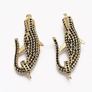 Brass Micro Pave Cubic Zirconia Lobster Claw Clasps, Long-Lasting Plated, Alligator, Real 18K Gold Plated, Ring: 10x8x2mm, Hole: 1.2mm, Alligator: 30.5x15x9mm, Hole: 2.5mm(ZIRC-L098-047G)