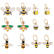 Zinc Alloy Enamel Bees & Honey Jar Pendants, with 304 Stainless Steel Jump Rings, for Shoe Charm Decoration Accessories, Mixed Color, 12~17x15~26x1.5~4mm, 2pcs/style, 6 style, 12pcs/set(HJEW-AB00017)