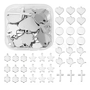 60Pcs 6 Style 201 & 304 Stainless Steel Stamping Blank Tag Charms, Flat Round/Cross/Fish/Star/Flower, Stainless Steel Color, 14.5~20.5x11~16x0.6~1mm, Hole: 1~2mm, 10pcs/style(STAS-FS0001-39)