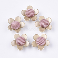 Flocky CCB Plastic Shank Buttons, 1-Hole, Flower, Pearl Pink, 30x31x17mm, Hole: 2.5mm(BUTT-T003-08D)