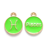 Alloy Enamel Pendants, Cadmium Free & Lead Free, Flat Round with Constellation, Light Gold, Pale Green, Pisces, 22x18x2mm, Hole: 1.5mm(ENAM-S124-01A-06H)