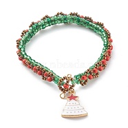 Alloy Enamel Stretch Charm Bracelets for Christmas, with Glass Seed Beads, Christmas Tree with Star, Colorful, 7-3/4 inch(19.8cm)(BJEW-JB06118)