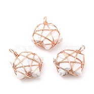 Natural Howlite Pendants, with Rose Gold Tone Copper Wire Wrapped, Cadmium Free & Lead Free, Star, 37~41x29~31x9~11mm, Hole: 4.5~6mm(G-D458-07RG-01-RS)