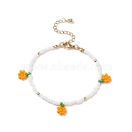 Glass Seed Braided Orange Charms Bracelet for Women, Orange, 7-5/8 inch(19.5cm), Pendants: 10x9x3mm(BJEW-TA00140-04)