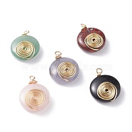 Natural & Synthetic Gemstone Pendants, with Real 18K Gold Plated Eco-Friendly Copper Wire, Flat Round, 25~28.5x20x8mm, Hole: 2~3mm(PALLOY-JF01128)