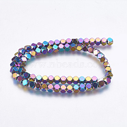 Electroplate Non-magnetic Synthetic Hematite Bead Strands, Faceted, Square, Rainbow Plated, 6x6x6mm, Hole: 1mm, about 70pcs/strand, 15.8 inch(G-K237-15B)