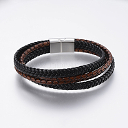 Leather Cord Multi-strand Bracelets, with 304 Stainless Steel Magnetic Clasps, Mixed Color, 8-5/8 inch(22cm), 4~23mm(BJEW-F325-24P)