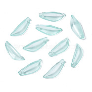 Transparent Spray Painted Glass Pendants, Imitation Jade Pendants, Leaf, Pale Turquoise, 21.5x8x5mm, Hole: 1.2mm(GGLA-S054-015E-02)