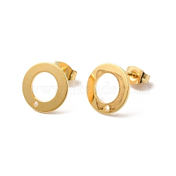 201 Stainless Steel Stud Earring Findings, with 304 Stainless Steel Pin & Hole & Friction Ear Nuts, Donut, Real 24K Gold Plated, 12mm, Hole: 1.2mm, Pin: 0.7mm(X-STAS-D244-23G)