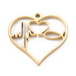 304 Stainless Steel Pendants, Hollow, Heart with Heartbeat, Golden, 22x23x1.6mm, Hole: 1.8mm(STAS-G251-08G)