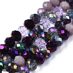 Electroplate Glass Beads Strands, Faceted, Rondelle, Lilac, 5.5~6x5mm, Hole: 1mm, about 90~92pcs/strand, 16.54 inch~16.93 inch(42~43cm)(X-EGLA-N002-12C)