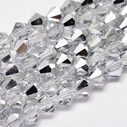 Electroplate Faceted Bicone Imitation Austrian Crystal Glass Beads Strands, Half Platinum Plated, Grade AA, 3x3mm, Hole: 1mm, about 120~125pcs/strand, 14.8 inch(GLAA-F029-3x3mm-B01)