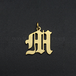 201 Stainless Steel Pendants, with Jump Ring, Old English, Letter, Laser Cut, Golden, Letter.M, 16.5x17x1mm, Hole: 3mm(A-STAS-R111-JA566-M)