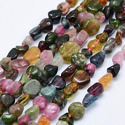 Natural Tourmaline Beads Strands, Tumbled Stone, Nuggets, 5~11x5~7mm, Hole: 1mm, 15.3 inch~15.7 inch(39~40cm)(G-K203-39B)