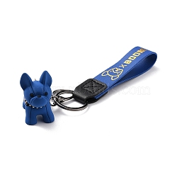 Imitation Leather Clasps Keychain, with Resin Pendants and Zinc Alloy Findings, Dog, Gunmetal, Royal Blue, 18.3cm(KEYC-I113-01A)
