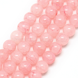 Baking Painted Crackle Glass Bead Strands, Round, Pink, 6mm, Hole: 1.3~1.6mm, about 133pcs/strand, 31.4 inch(X-DGLA-Q023-6mm-YS50)