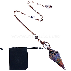 1Pc Natural Gemstone Chip Hexagonal Pointed Dowsing Pendulum Pendants, Resin Cone Charms, with Red Copper Plated Brass Findings, 312mm, Hole: 2mm(G-SC0002-54)