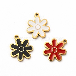 Ion Plating(IP) 304 Stainless Steel Charms, with Enamel, Flower, Mixed Color, 14x12x1mm, Hole: 1.2mm(STAS-F291-07G)
