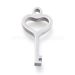 304 Stainless Steel Pendants, Laser Cut, Heart Key, Stainless Steel Color, 13x6.5x1.7mm, Hole: 1mm(STAS-M275-02P)