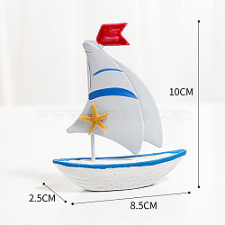 Starfish Pattern Mini Sailboat Model Display Decoration, Wooden Miniature Sailing Boat Home Decoration, for Ocean Theme Decoration, Light Blue, 25x85x100mm(PW22060285335)