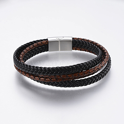 Leather Cord Multi-strand Bracelets, with 304 Stainless Steel Magnetic Clasps, Mixed Color, 8-5/8 inch(22cm), 4~23mm(BJEW-F325-24P)