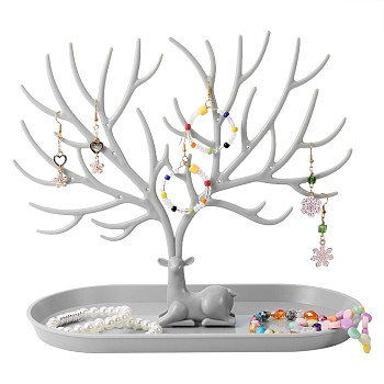 Jewelry Organizer Stand, Reindeer Antler Tree Holder, with Tray Jewellery Display Rack, for Home Decoration Jewelry Storage ( White ), Light Grey, 12x24x1.6cm