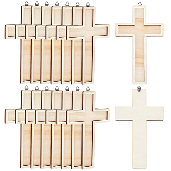 Wooden Double Layer Cross Wall Pendant Decorations, Religion Theme Ornaments, Moccasin, 242mm, Hole: 8mm