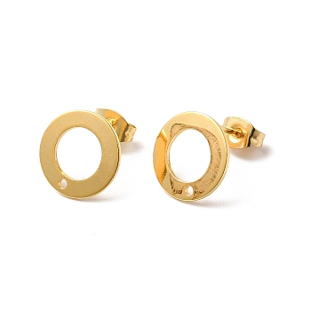 201 Stainless Steel Stud Earring Findings, with 304 Stainless Steel Pin & Hole & Friction Ear Nuts, Donut, Real 24K Gold Plated, 12mm, Hole: 1.2mm, Pin: 0.7mm