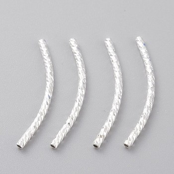 Brass Tube Beads, Long-Lasting Plated, Curved Beads, Tube, 925 Sterling Silver Plated, 25x1.5mm, Hole: 0.8mm