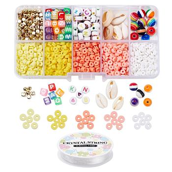 DIY Jewelry Making Kits, Including Handmade Polymer Clay & Acrylic & Resin & ABS Plastic Beads, CCB Plastic Spacer Beads, Natural Cowrie Shell Beads, Elastic Crystal Thread, Mixed Color, Beads: 1960pcs/set