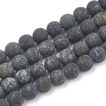 Natural Serpentine/Green Lace Stone Beads Strands, Frosted, Round, 6mm, Hole: 1mm, about 63pcs/strand, 15.5 inch