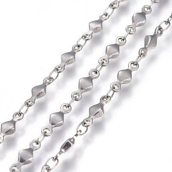 304 Stainless Steel Link Chains, Soldered, Rhombus, Stainless Steel Color, 10x3x2mm