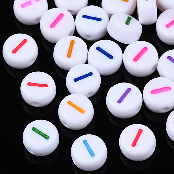 White Opaque Acrylic Beads, Flat Round with Mixed Color Number, Num.1, 7x3.5mm, Hole: 1.2mm, about 3800pcs/500g