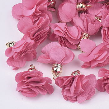 Cloth Pendant Decorations, with Acrylic Findings, Flower, Hot Pink, 25~30x28~35mm, Hole: 2mm