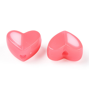 Two Tone Opaque Acrylic Beads, Imitation Jelly, Heart, Light Coral, 14x16.5x9.5mm, Hole: 2.8mm, about 349pcs/500g