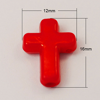 Opaque Acrylic Beads, Cross, Red, 16x12x4.5mm, about 1230pcs/500g