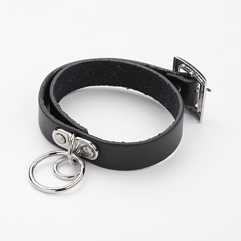 Punk Rock Style Cowhide Leather Choker Necklaces, with Iron Clasps, Black, 15.9 inch(40.5cm)