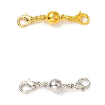 Brass Magnetic Clasps, with Lobster Claw Clasps, Round, Platinum & Golden, 36x7.5x6mm, 5pcs/color, 2 colors, 10pcs/set