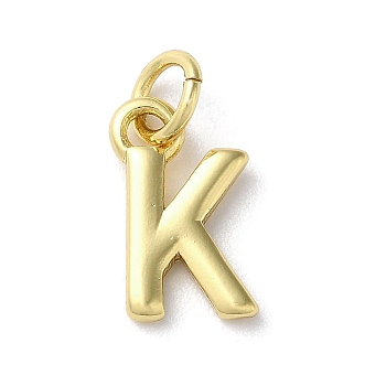 Rack Plating Brass Pendants, Cadmium Free & Lead Free, Long-Lasting Plated, Real 18K Gold Plated, Letter K, 12x7x1.5mm, Hole: 3.2mm